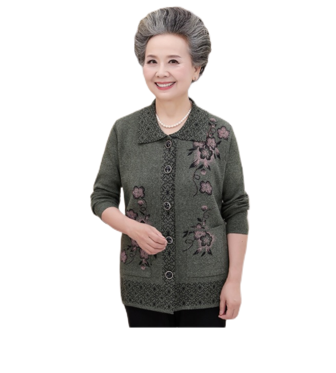 Women‘s  lapel open front floral cardigan knitted casual loose fit sweater coat