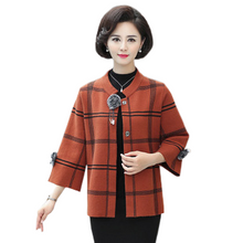 Load image into Gallery viewer, Women's elegant 3/4 sleeve crewneck open front plaid cardigan knitted loose fit casual sweater
