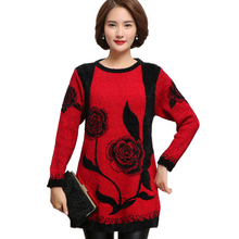 Load image into Gallery viewer, Women's Thickening crewneck fashion floral flared  knitted dress long Sweater
