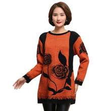 Load image into Gallery viewer, Women's Thickening crewneck fashion floral flared  knitted dress long Sweater
