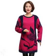 Load image into Gallery viewer, Women's Thickening crewneck fashion floral flared  knitted dress long Sweater
