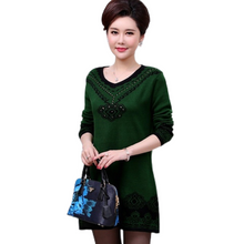 Load image into Gallery viewer, Women's Thickening V-neck fashion floral flared  knitted dress long Sweater
