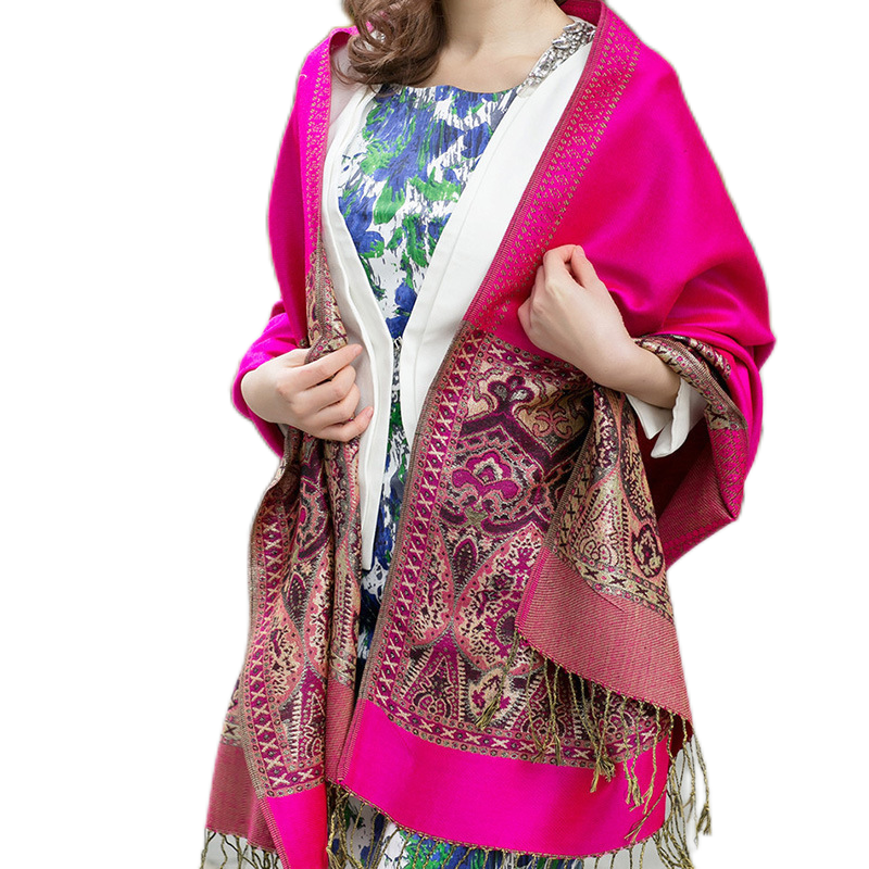 Women's warm pashmina paisley pattern Shawl Wrap Scarf stole  w/Fringe
