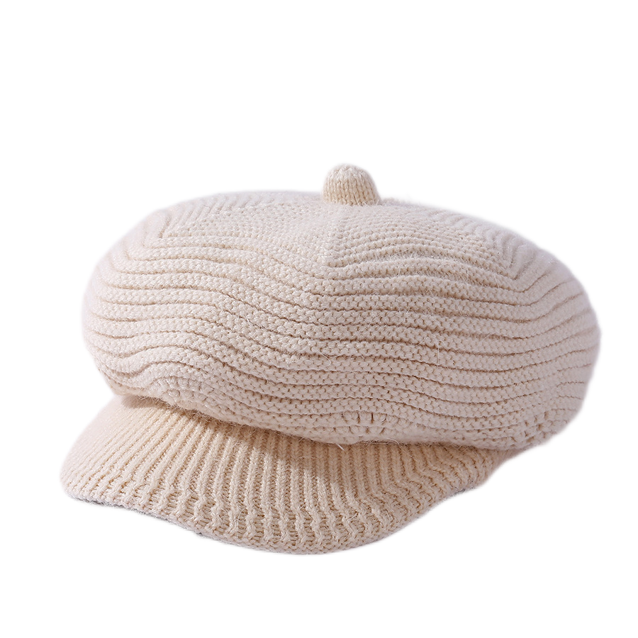 Women's solid visor  chunky knit Warm Hats rabbit fur Snow Ski Caps  Spiked top