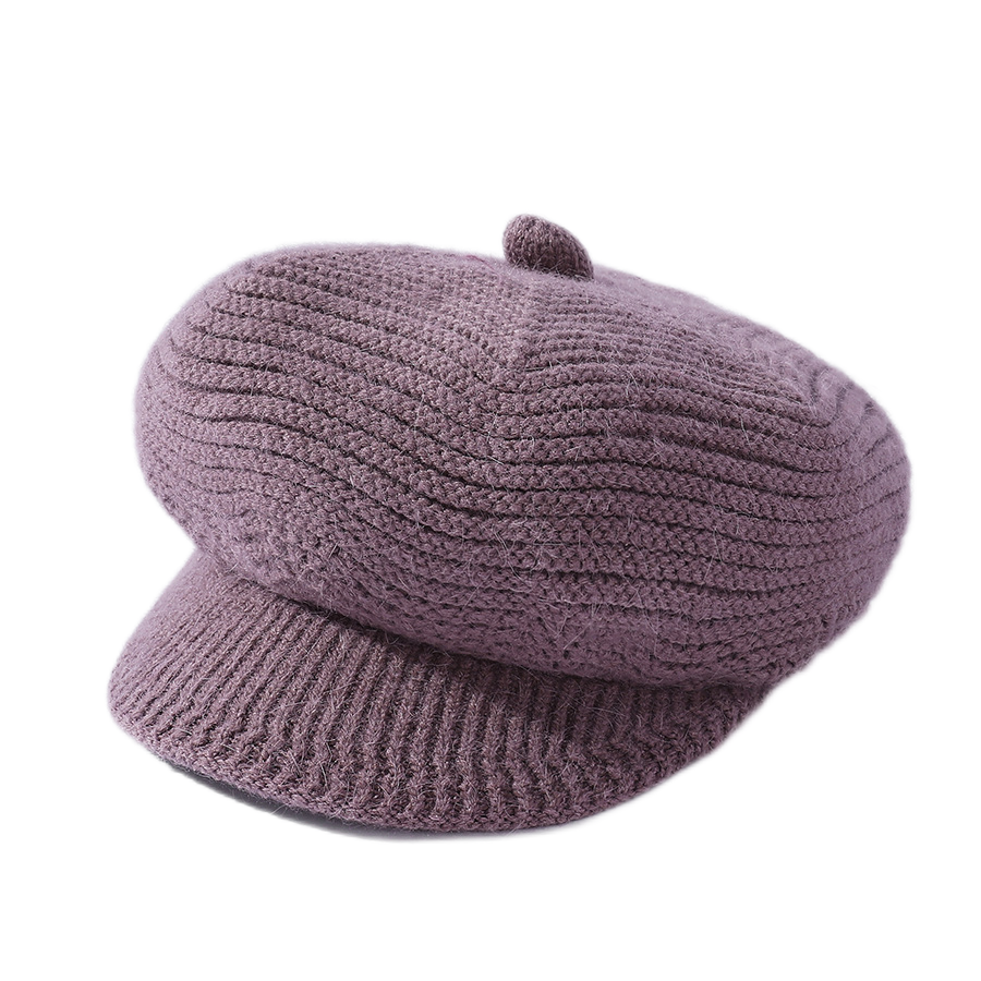 Women's solid visor  chunky knit Warm Hats rabbit fur Snow Ski Caps  Spiked top