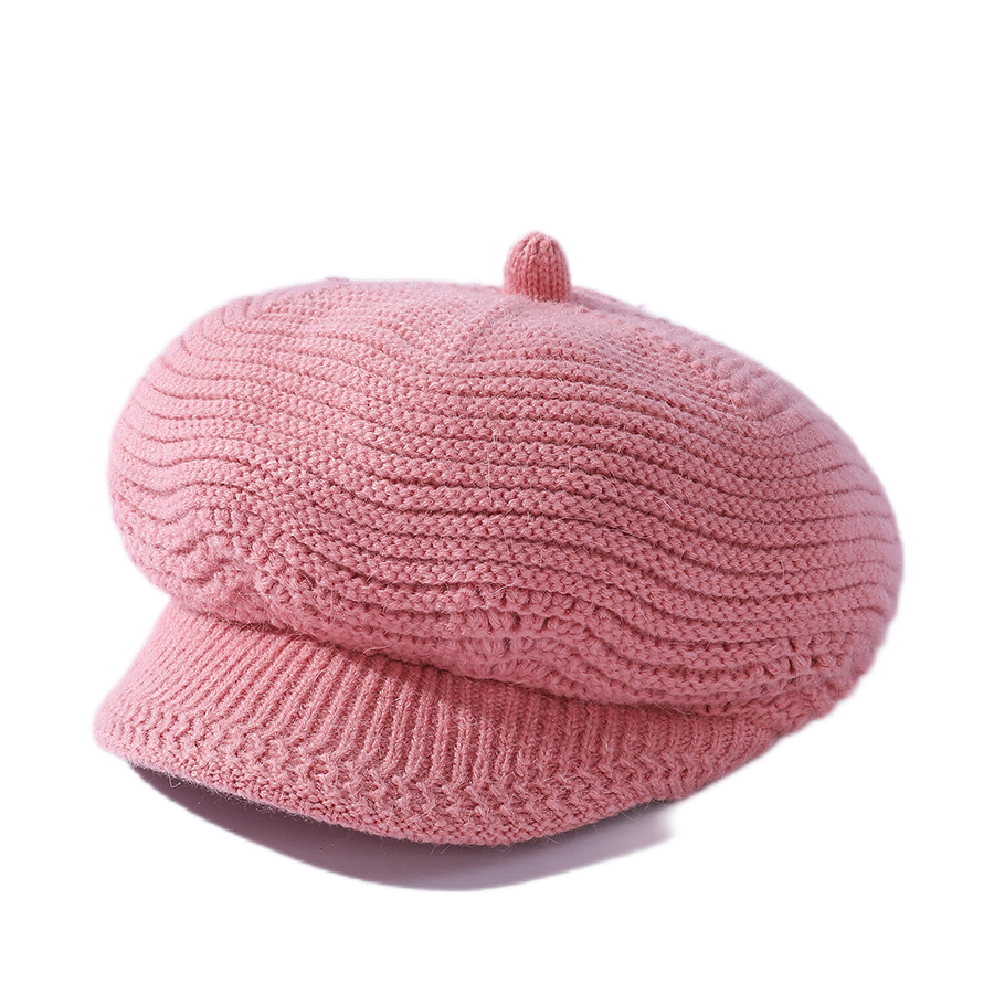 Women's solid visor  chunky knit Warm Hats rabbit fur Snow Ski Caps  Spiked top