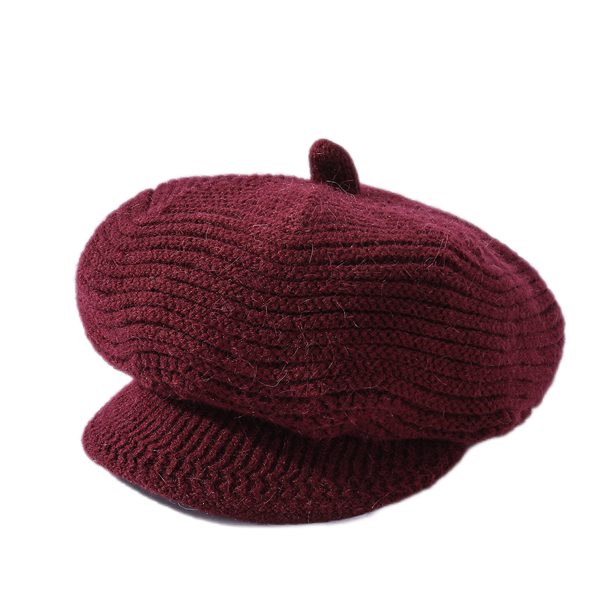 Women's solid visor  chunky knit Warm Hats rabbit fur Snow Ski Caps  Spiked top