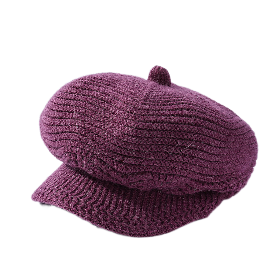 Women's solid visor  chunky knit Warm Hats rabbit fur Snow Ski Caps  Spiked top