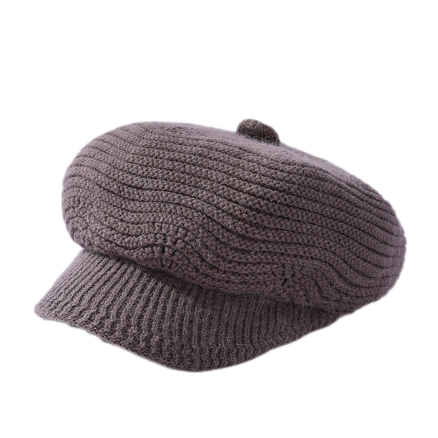 Women's solid visor  chunky knit Warm Hats rabbit fur Snow Ski Caps  Spiked top