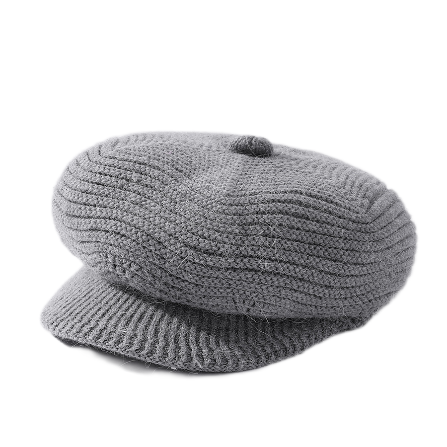 Women's solid visor  chunky knit Warm Hats rabbit fur Snow Ski Caps  Spiked top