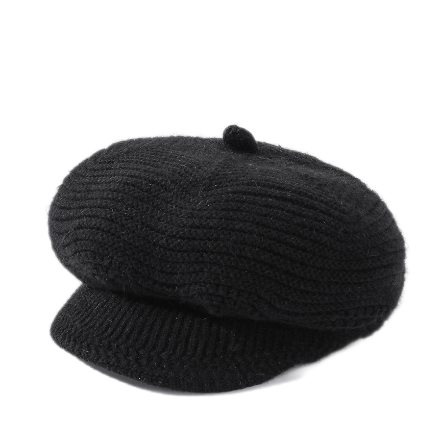 Women's solid visor  chunky knit Warm Hats rabbit fur Snow Ski Caps  Spiked top