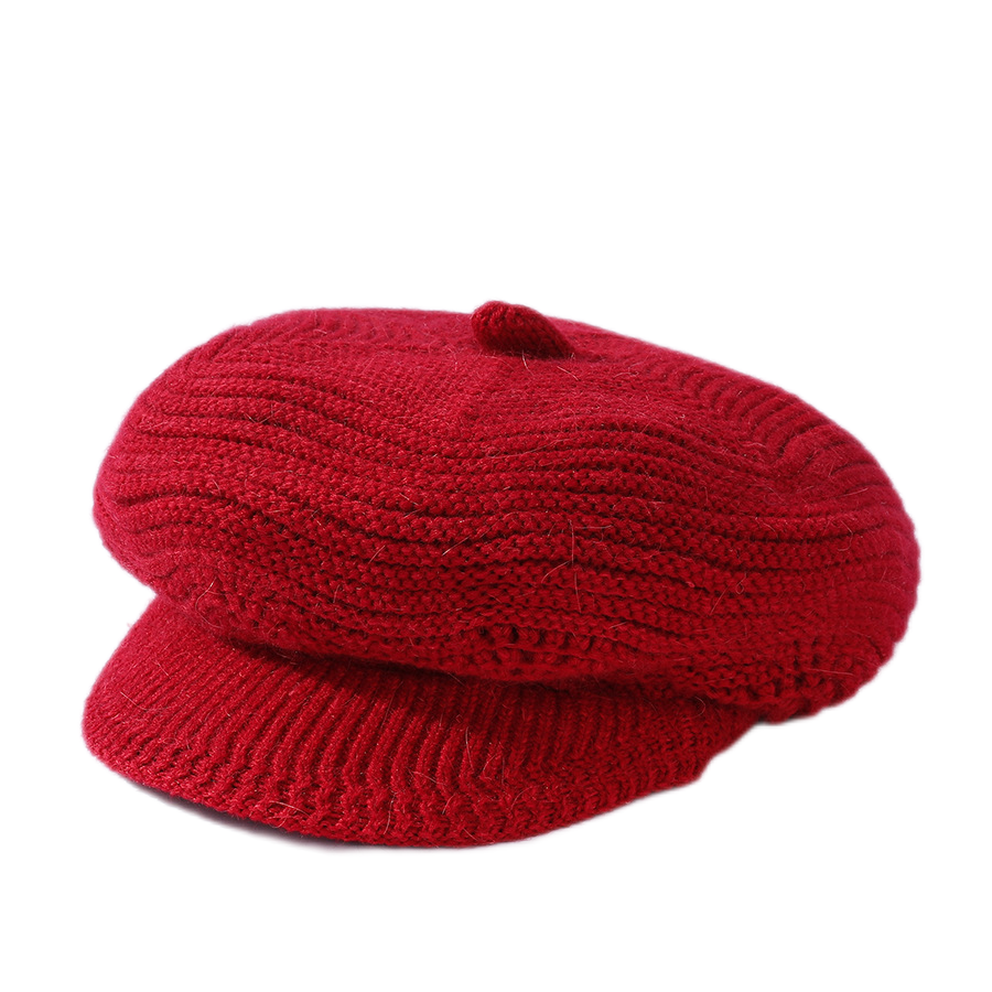 Women's solid visor  chunky knit Warm Hats rabbit fur Snow Ski Caps  Spiked top