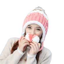 Load image into Gallery viewer, Women's  warm  Knit  Beanie Hat &amp; Fleece Lining Winter Cap with pompoms
