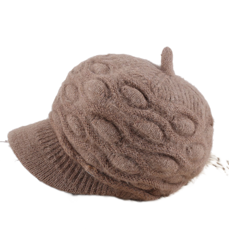 Women's solid visor  chunky knit Warm Hats rabbit fur Snow Ski Caps  Spiked top