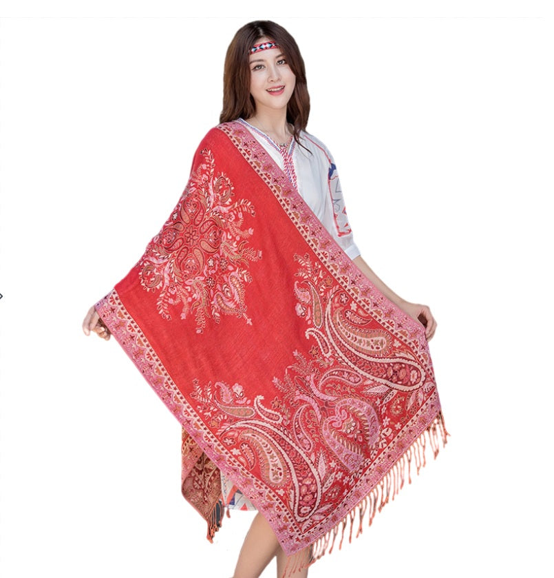 Winter warm double layer big paisley pattern scarves  wraps/ shawl