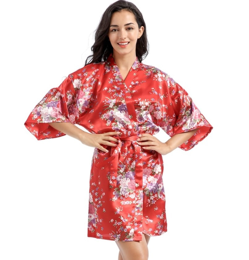 Women's Medium cherry Blossoms Kimono  Premium  Bridesmaid Bridal Shower pajama