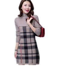 Load image into Gallery viewer, Women's British style plaid Turtleneck knitted dress long sweaters
