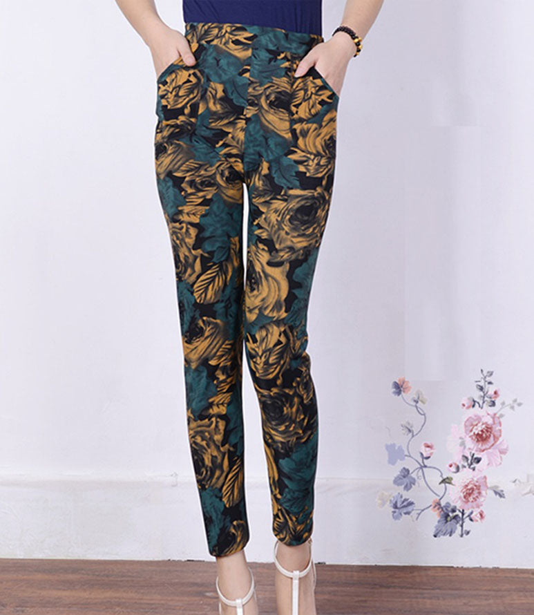 Autumn Winter  Leggings, Thick Warm Pants , Plus Velvet Pants,  Vintage Flowers Trousers
