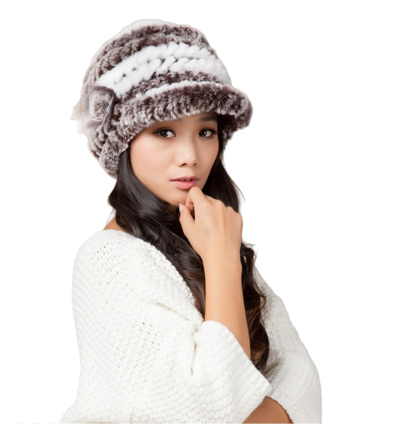Women's elegant visor  winter   Fur Russian Hat  -  knitted Warm  multicolor caps