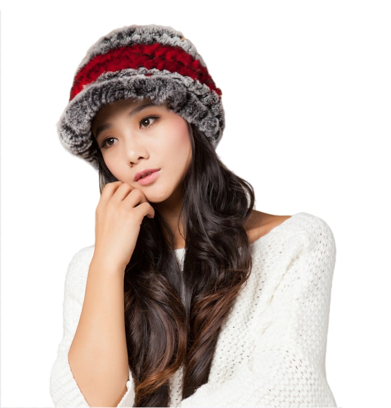 Women's elegant visor  winter   Fur Russian Hat  -  knitted Warm  multicolor caps