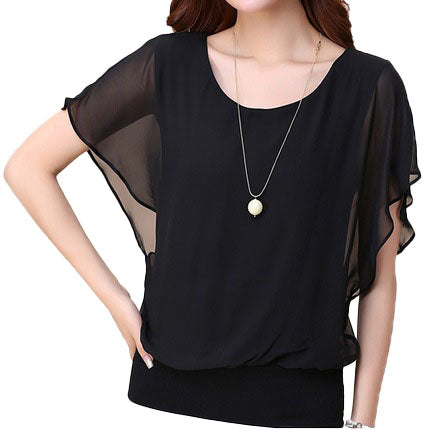 Women's crewneck Batwing Sleeve solid colors Chiffon Blouses Casual tops .