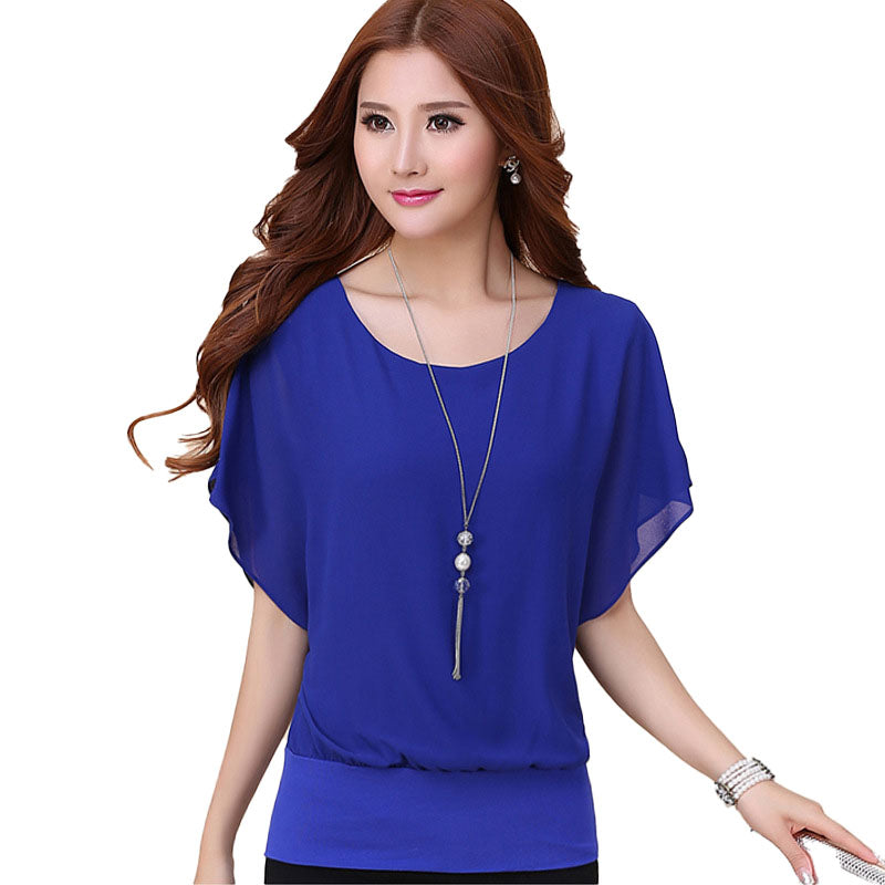 Women's crewneck Batwing Sleeve solid colors Chiffon Blouses Casual tops .