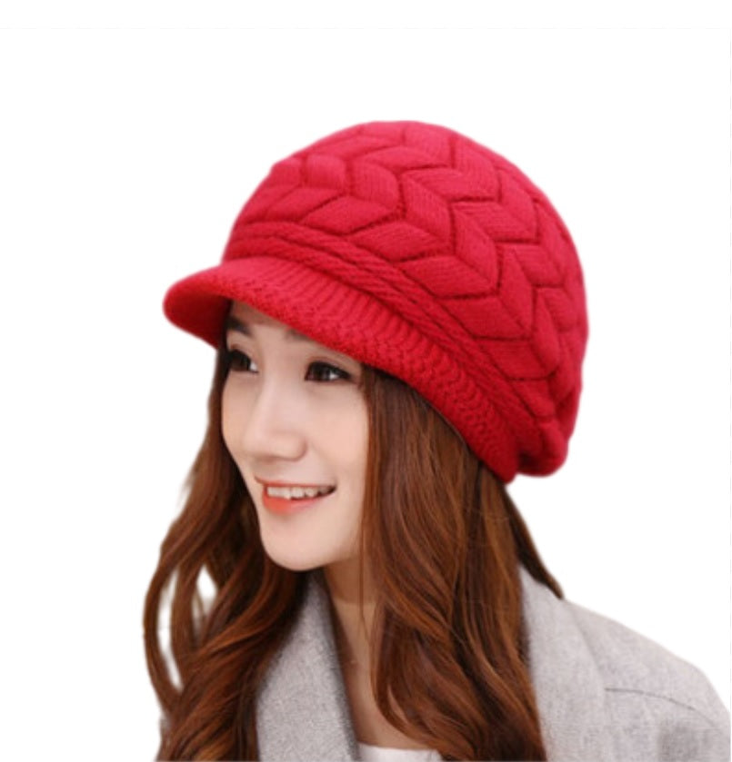 Women's  Winter  chunky cable Knit Hat  fleece lining Ski Caps with Visor