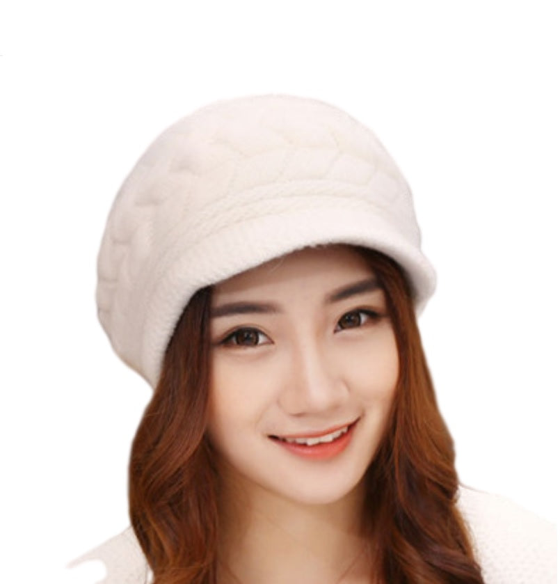 Women's  Winter  chunky cable Knit Hat  fleece lining Ski Caps with Visor