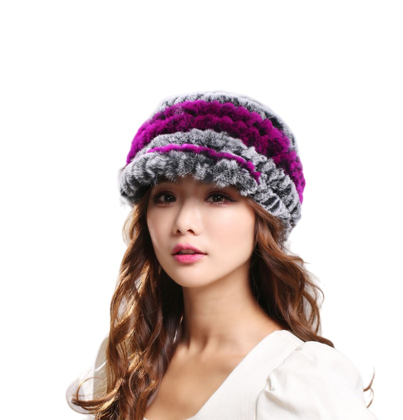 Women's elegant visor  winter   Fur Russian Hat  -  knitted Warm  multicolor caps