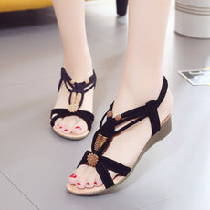 Fashion sandals with wooden beads , Bohemian sandals ，Roman style sandals ,Mid-heel sandals