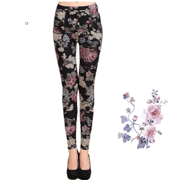 Autumn Winter  Leggings, Thick Warm Pants , Plus Velvet Pants,  Vintage Flowers Trousers