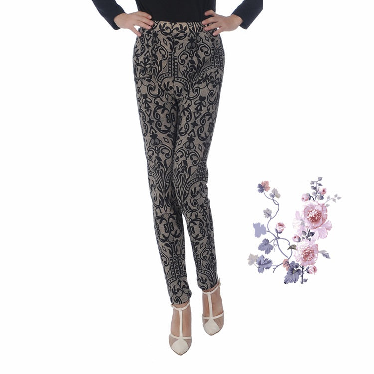 Autumn Winter  Leggings, Thick Warm Pants , Plus Velvet Pants,  Vintage Flowers Trousers