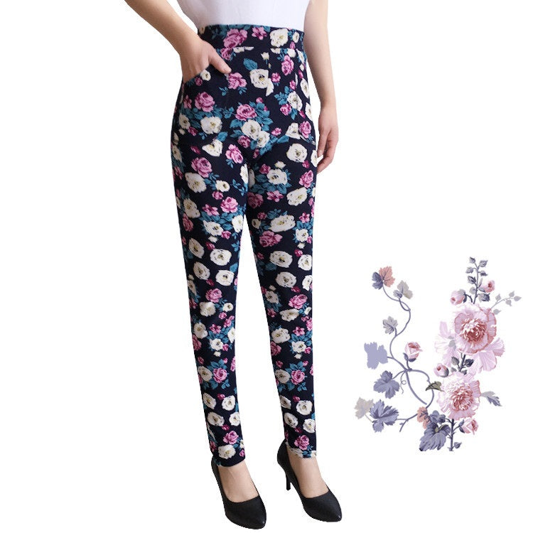 Autumn Winter  Leggings, Thick Warm Pants , Plus Velvet Pants,  Vintage Flowers Trousers