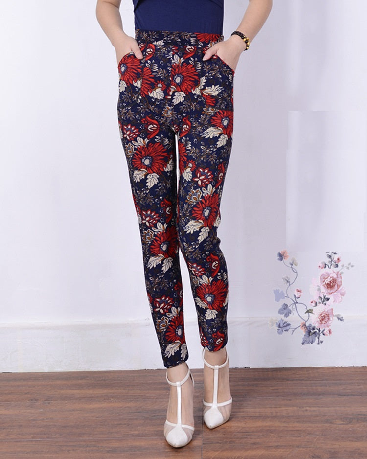 Autumn Winter  Leggings, Thick Warm Pants , Plus Velvet Pants,  Vintage Flowers Trousers