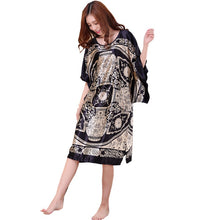 Load image into Gallery viewer, Women's  Satin Tunic Plus Size crewneck batwing sleeve loose fit Dress Black &amp;  gold Kimono
