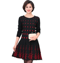 Load image into Gallery viewer, Women's long sleeve crewneck fashion floral flared  knitted dress long Sweater
