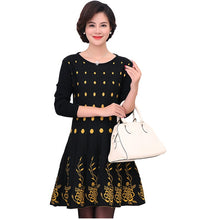 Load image into Gallery viewer, Women's long sleeve crewneck fashion floral flared  knitted dress long Sweater
