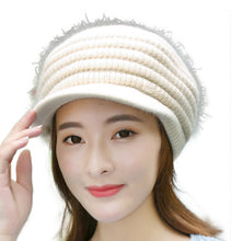 Load image into Gallery viewer, Women's solid visor  Warm fleece lined cable  Hats rabbit fur Snow Ski Caps
