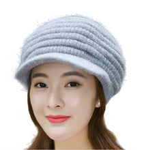 Load image into Gallery viewer, Women's solid visor  Warm fleece lined cable  Hats rabbit fur Snow Ski Caps
