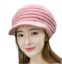 Load image into Gallery viewer, Women's solid visor  Warm fleece lined cable  Hats rabbit fur Snow Ski Caps
