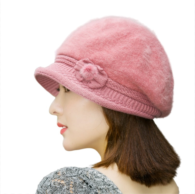 Winter's elegant solid  fuzzy fleece warm Knitted bucket hats Rabbits fur hats,