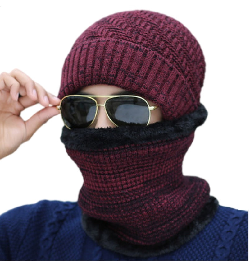 Men‘s 2PCS  Winter solid Beanie Hat + Scarf Set Warm Fleece Lined Ski Cap