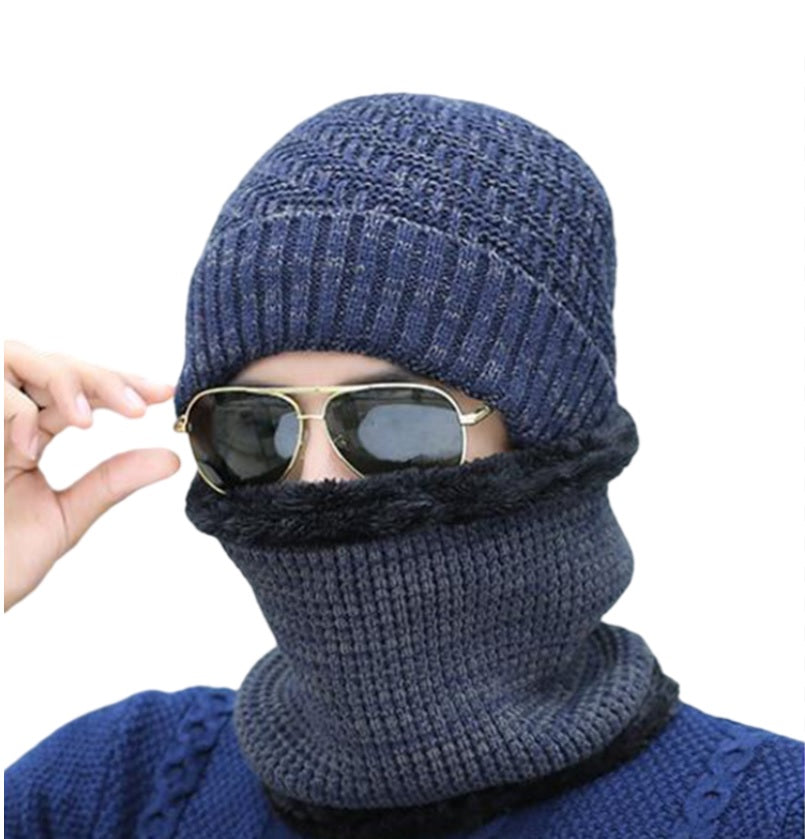 Men‘s 2PCS  Winter solid Beanie Hat + Scarf Set Warm Fleece Lined Ski Cap