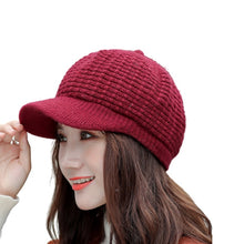 Load image into Gallery viewer, Women's winter visor fleece lining warm hats chunky cable  knit  ski caps
