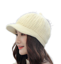 Load image into Gallery viewer, Women's winter visor fleece lining warm hats chunky cable  knit  ski caps
