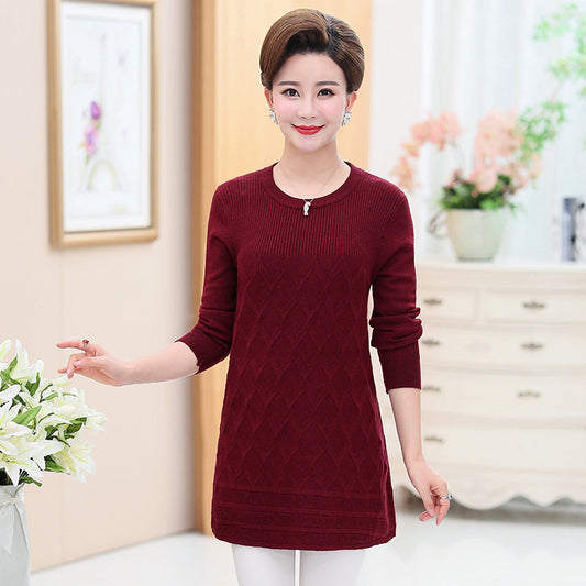 Women's solid long sleeve crewneck Long Sweater, knitted diamond pullover for legging