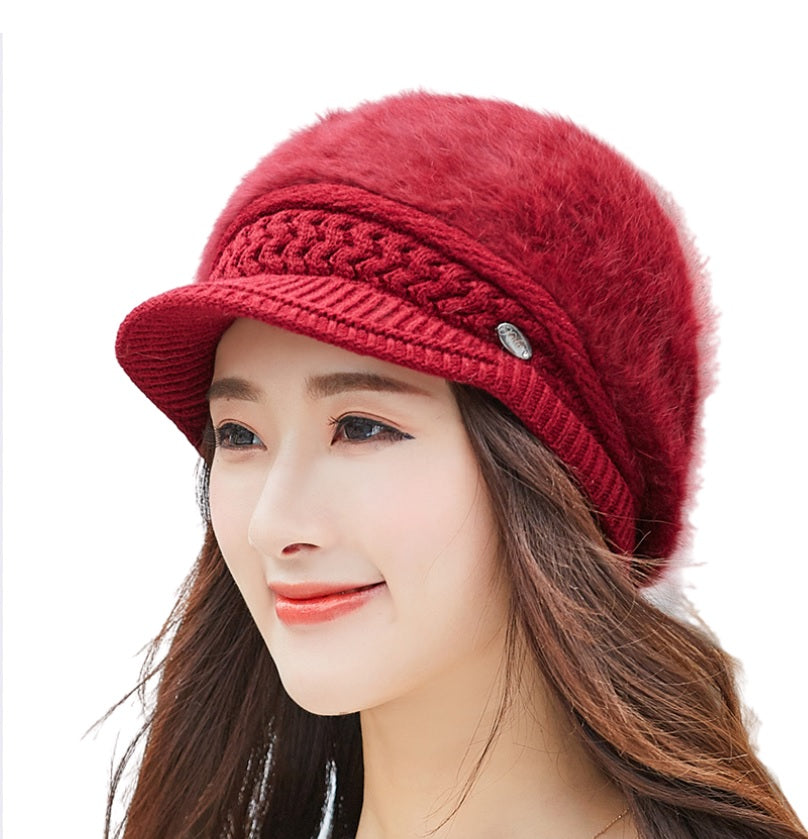 Winter's  solid  visor  fuzzy fleece warm caps chunky cable Knit casual hats