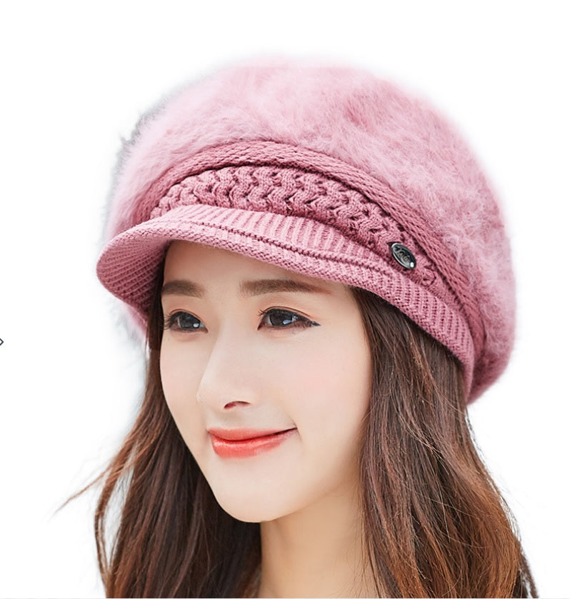 Winter's  solid  visor  fuzzy fleece warm caps chunky cable Knit casual hats