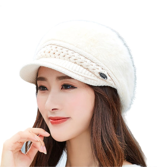 Winter's  solid  visor  fuzzy fleece warm caps chunky cable Knit casual hats