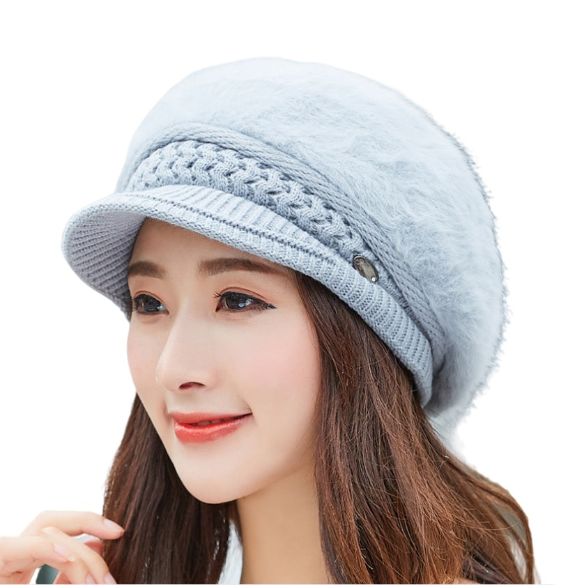 Winter's  solid  visor  fuzzy fleece warm caps chunky cable Knit casual hats